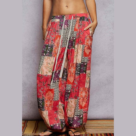 NWT POL Patchwork Rayon Pants Multi Color Large - Picture 1 of 6